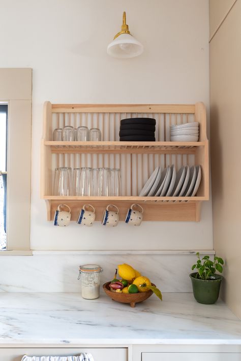 A Custom Plate Rack In The Kitchen! — The Gold Hive Plate Rack Ideas, Plate Racks In Kitchen, Bathroom Remodel Plans, Kitchen Storage Units, Desain Pantry, Kabinet Dapur, Kitchen Plate, Plate Rack, Custom Plates