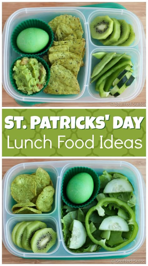 Great green food ideas for packing in lunches for school or work. These St. Patrick's Day food ideas are delicious and fun! StuffedSuitcase.com St Patrick’s Day School Lunch, St Patricks Day Lunch Box Ideas, Green Lunch Ideas, Green Food Ideas, St Patrick's Day Food Ideas, Lunches For School, St Patrick's Day Food, St Patricks Food, St Patrick Day Snacks