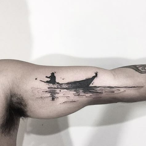 Boat Tattoo, Forest Tattoos, Cool Forearm Tattoos, Chest Piece Tattoos, Arm Band Tattoo, Hand Tattoos For Guys, Band Tattoo, Time Tattoos, Abstract Tattoo