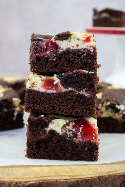 Black Forest Cheesecake Brownies - Taffey Bakery Soft Brownies, Taffey Bakery, Black Forest Brownies, Black Forest Cheesecake, Chocolate Cherries, Chocolate Oatmeal Bars, Cherry Brownies, Blueberry Crumble Bars, Dark Chocolate Brownies