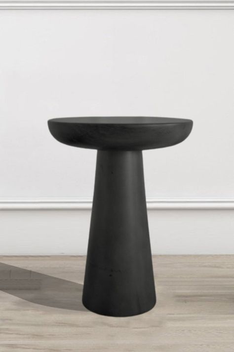 Black Wooden Side Table, Wabi Sabi Black, Black Mushroom, Dubai Houses, Black Nightstand, Mushroom Coffee, White Chic, Wooden Side Table, Home Board