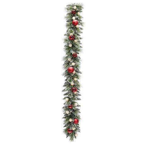 Holiday Living 6-ft Mixed Needle Pre-lit LED Artificial Christmas Garland with Ornaments in the Artificial Christmas Garland department at Lowes.com Christmas Garland With Ornaments, Garland With Ornaments, Led Globe Lights, Artificial Christmas Garland, Artificial Garland, Red Ornaments, White Led Lights, Globe Lights, Christmas Garland