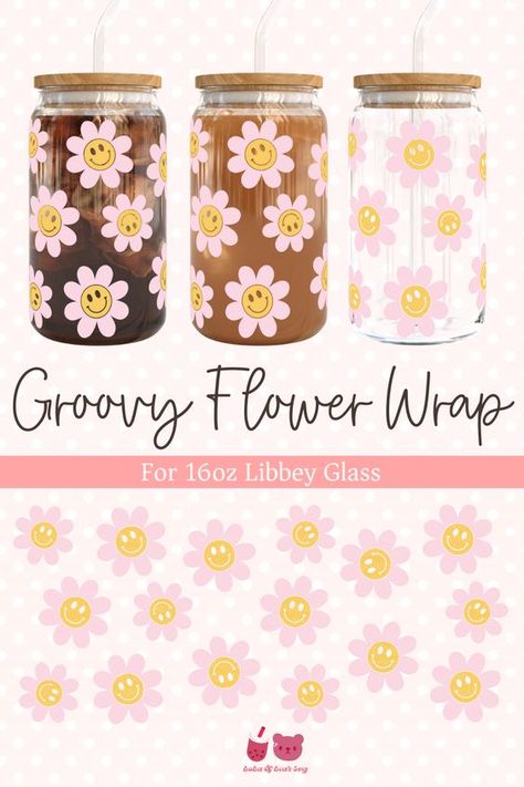 Flower Smiley Libbey Glass Can Svg, Glass Can Wrap Svg, Groovy Svg, 16oz Wrap Template, Re #svg #svgquotes #svgideas #svgfiles #freesvg #svgdesigns Glass Cup Wrap Svg, Libby Cup Designs, Glass Cup Wrap, Beer Can Glass Svg, Flower Smiley, Glass Tumbler Design, Can Wrap Svg, Libbey Glass Svg, Cup Wrap Svg