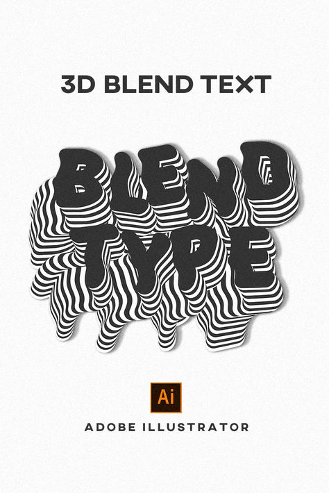 Create interesting 3D blend text effect in Adobe Illustrator. Warped Text Illustrator, Adobe Illustrator Blend Tool, Logo On Illustrator, Text Effect Illustrator Tutorial, Illustrator Hacks Text, 3d Text In Illustrator, Blend Text Illustrator, 3d Illustrator Adobe, Text Effects In Illustrator