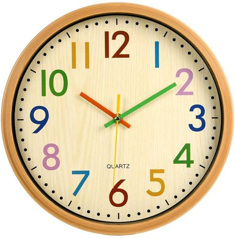 VREAONE Silent Non-Ticking Kids Wall Clock Quartz Clock Decorative Battery Operated Wall Clock Good for Living Room & Home & Office - 12 Inch, Easy Install, Colorful Number (Multicolor) : Amazon.ca: Home Clock Learning For Kids, Childrens Wall Clock, Classroom Clock, Teaching Clock, Kids Wall Clock, Colorful Wall Clocks, Bedroom Wall Clock, Cute Clock, Clock For Kids