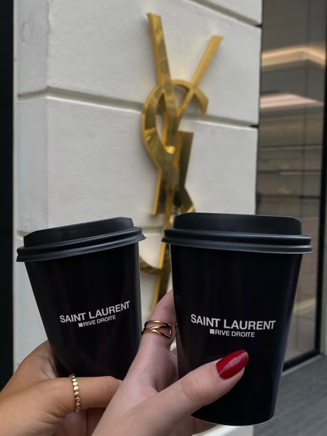 Saint Laurent Cafe Paris, Ysl Cafe Paris, Ysl Girl Aesthetic, Ysl Coffee, Yves Saint Laurent Aesthetic, Paris Places To Visit, Luxury Haul, Saint Laurent Aesthetic, Coffee Paris