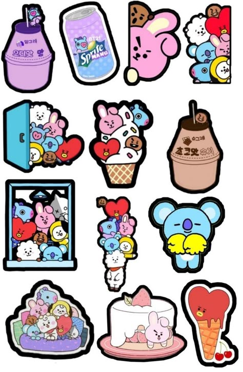 Bt21 Stickers Printable Aesthetic, Aesthetic Sticker Template, Bt21 Printable Stickers, Bt21 Stickers Printable Hd, Bt 21 Stickers, Kawaii Printables Templates, Print Stickers Aesthetic, Bt21 Template, Bts Journal Stickers Printable