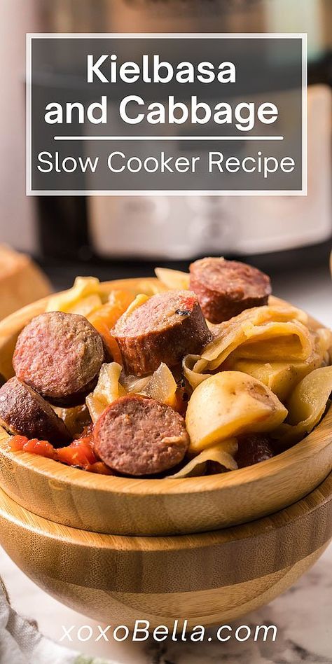 Slow cooker kielbasa, cabbage and potatoes is a hearty, warming dish that's perfect for a chilly evening. Comfort food like this 'stick-to-your-ribs' dish pair slow cooker sausage and cabbage with potatoes for a delicious evening meal. You can combine this slow cooked cabbage with either kielbasa, bratwurst or sausage for a tasty dinner. Now you know how easy slow cooker kielbasa, cabbage and potatoes is and how delicious it is, I'm sure you'll want to make your own! #crockpot #slowcooker Cabbage And Kielbasa Recipes Crock Pots, Cabbage Sausage Potatoes Crockpot, Slow Cooker Sausage Cabbage Potatoes, Cabbage Kielbasa Potatoes, Slow Cooker Potatoes Cabbage And Kielbasa, Crockpot Hashbrown Casserole, Cabbage Slow Cooker, Slow Cooker Kielbasa, Kielbasa And Cabbage