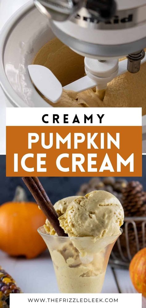 This homemade creamy pumpkin ice cream has fall written all over it! Dairy-free, eggless, paleo, and vegan-friendly. The perfect amount of pumpkin pie spice will give you the essence of fall, but not overpower your tastebuds. The creamy mouthfeel comes from a combination of cashews and coconut milk. You will be amazed at how healthy and delicious this fall favorite is. So break out your ice cream maker and make this trendy holiday ice cream for your family and friends. #pumpkin #fall Pumpkin Pie Ice Cream Recipe, Thanksgiving Ice Cream, Pumpkin Spice Ice Cream, Holiday Ice Cream, Ice Cream Recipes Machine, Pumpkin Pie Ice Cream, Gingersnap Cookies, Pie Ice Cream, Cookies To Make