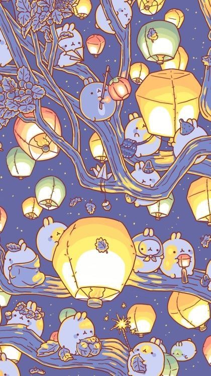 Paper Cute, Lanterns, Trees, Wall, Animals, Kawaii