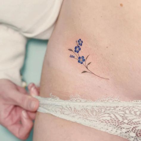 Forget Me Not Flower Tattoo, Heart Tattoo Ankle, Floral Watercolor Tattoo, Forget Me Not Tattoo, Blue Ink Tattoos, Tattoo Machine Tattoo, Needle Tattoo, Tattoo Needle, Poppies Tattoo