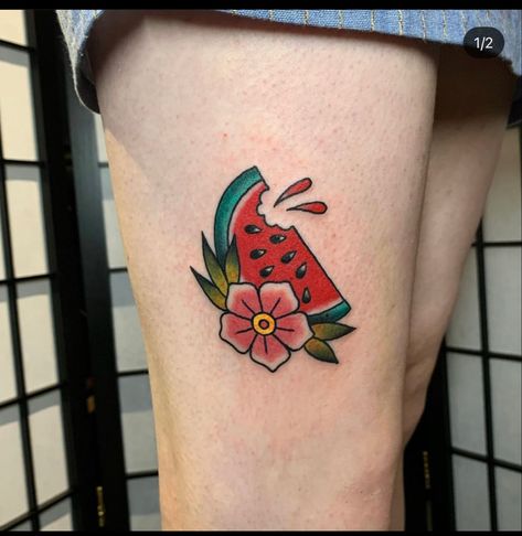 Watermelon Tattoo, Food Tattoo, Traditional Tattoo Drawings, Fruit Tattoo, Food Tattoos, Cute Watermelon, Watermelon Slice, Watermelon Slices, Text Pictures