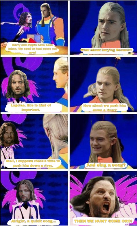 #lotr #lotredit #lordoftherings #legolas #aragorn #meme #memesdaily #disney #emperorsnewgroove #funny #hobbit #tolkien Aragorn X Legolas Memes, Legolas Memes, Aragorn And Legolas, Legolas Aragorn, Legolas And Aragorn, Tolkien Funny, Merry And Pippin, Legolas And Thranduil, Lotr Funny