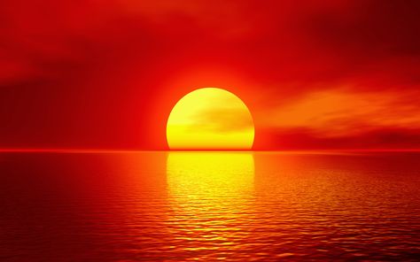 Bright yellow sunset over bright red sky reflected on the water Hd Sky, Sunset Background, Red Sunset, Red Sun, Sunset Nature, Best Sunset, Ocean Sunset, Amazing Sunsets, Sunset Wallpaper