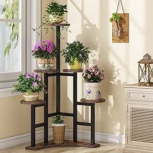 Corner Plant Stand Indoor, Corner Plant Shelf, Corner Plant Stand, Tall Potted Plants, Outdoor Plant Stand, Tall Plant Stand, Rustic Plant Stand, Shelf Flower, Plants Stand