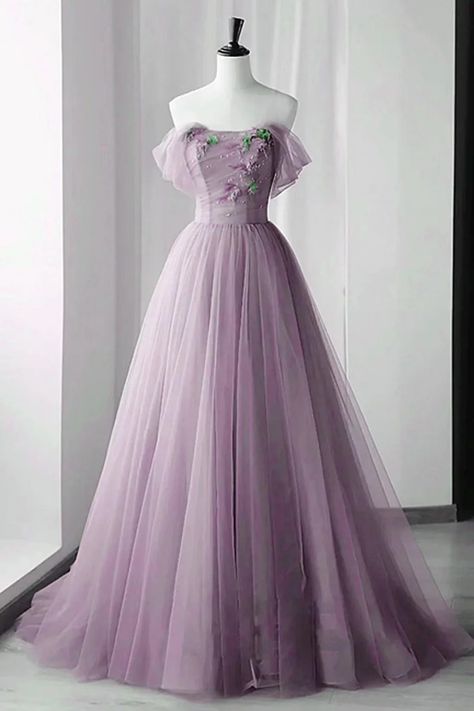 Oknass Lilac Off-The-Shoulder Beadings Appliques Evening Dress With Tulle Colour Names List, Stylish Gown, Long Party Dress, Dress With Tulle, Tulle Evening Dress, Color Rush, فستان سهرة, Pink Tulle, Tulle Prom Dress