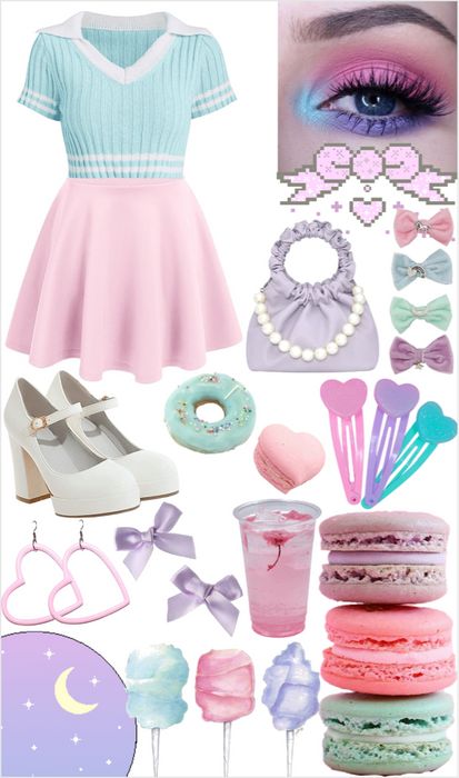 pastel sweets Outfit | ShopLook Candy Land Theme Outfits College, Candyland Outfit Ideas, Dessert Inspired Outfit, Candyland Outfit Women, Pastel Christmas Outfit, Candy Aesthetic Outfit, Sweets Outfit, Pastel Witch Outfit, Sweet Like Candy Outfit