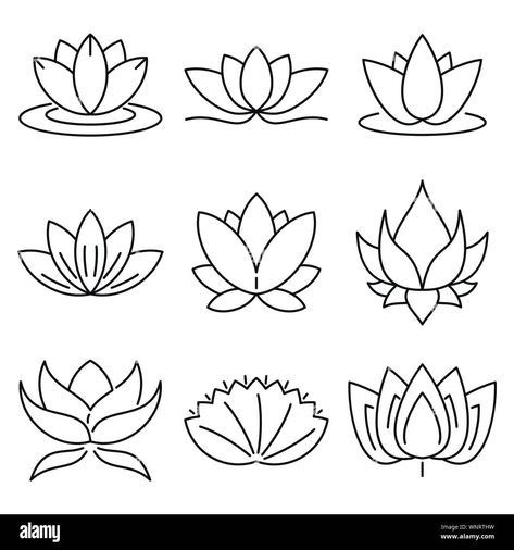 Lotus Asana, Water Lily Drawing, Lotus Outline, Simple Lotus Tattoo, Water Lily Tattoos, Lotus Vector, Lilies Drawing, Lotus Logo, Lotus Tattoo Design