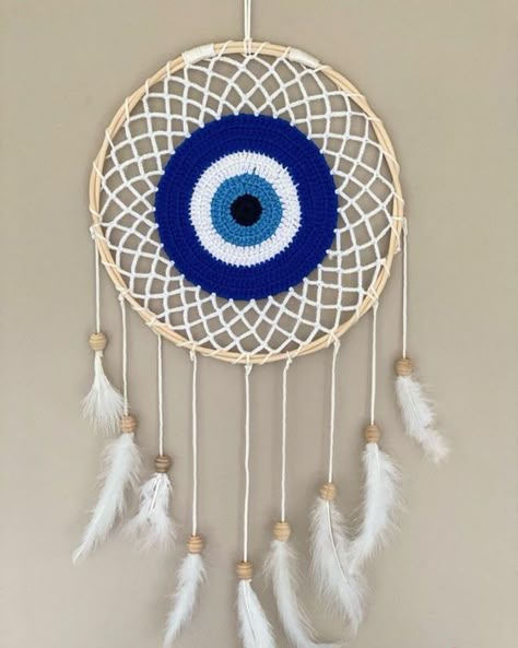 Protection Wreath, Evil Eye Wall Art, Dreamcatcher Crochet, Crochet Wall Decor, Eye Wall Art, Handmade Dream Catcher, Dream Catcher Decor, Crochet Wall Hanging, Crochet Dreamcatcher