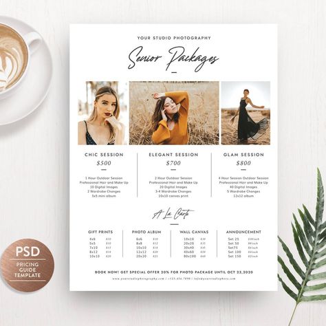 Photo Packages Pricing, Senior Photo Packages, Photographer Price List Design, Price List Design Photography, Package Price List Design, Price Package Design, Price Sheet Design, Price List Design Ideas, Rate Card Design