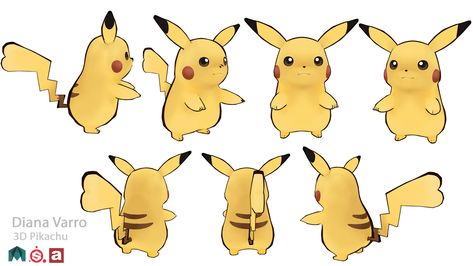 "Pikachu 3D Model" by Diana Varro Pikachu Character Sheet, Pikachu Character Design, 3d Pikachu, Pikachu Side View, Pikachu Reference, Pokemon References, Pikachu Sprite, Pokemon Pikachu, Female Pikachu