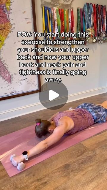 Dr. Stephanie Ridgway • Physical Therapist on Instagram: "Upper back and neck pain can have a lot of different causes. Poor posture and weak neck, shoulder, and upper back muscles are two of the major contributing factors. To improve posture and decrease pain, it’s important to strengthen your upper back and posterior shoulder muscles. Those muscles don’t get used as much as they need to be and can become tight and weak. Try this exercise to start strengthening those muscles. You can start without weight and then gradually increase the weight you use. Try performing 2-3 sets of 10 reps 3-5 times per week! #upperbackpainrelief #upperbackpainexercises #shoulderpainrelief #neckpainrelief" Exercise Upper Back, Upper Back Pain Exercises, Upper Back Muscles, Body In Motion, Shoulder Pain Relief, Shoulder Exercises, Upper Back Pain, Neck Pain Relief, Shoulder Muscles