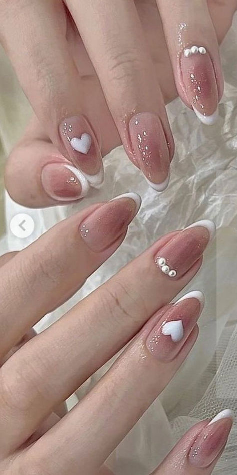 Korean blush nails with French tips Asian Nails, Hello Nails, February Nails, Blush Nails, Pretty Gel Nails, Soft Nails, Nail Swag, Kawaii Nails, Valentine's Day Nails