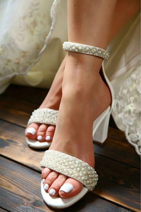 Bridal block heel wedding shoes Strappy Sandals Wedding | Etsy Wedding Heels Brides, White Bridal Sandals, Strappy Wedding Shoes, Wedding Shoes Block Heel, Wedding Sandals For Bride, Block Heels Wedding, Wedding Pearls, Pearl Wedding Shoes, White Bridal Shoes