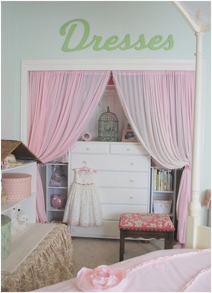 Remodelaholic | Bi-fold to Paneled French Door Closet Makeover Closet Idea, Closet Curtains, Room Upgrade, Princess Room, Kid Closet, Girly Room, Girl’s Room, Closet Door, Girl Closet