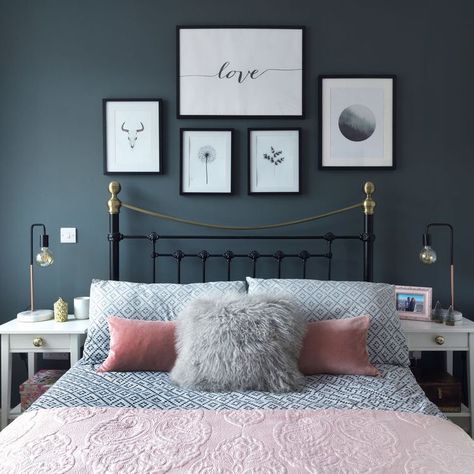 Charming Bedroom, Romantic Bedroom Design, Romantic Bedroom Ideas, Bedroom Ideas Romantic, Navy Walls, Romantic Room, Romantic Bedroom, Design Room, Paint Colour