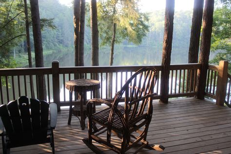 Porch Overlooking Lake, Masculine Lake House, Lake Side Cabin, Lake House Beach Area, Cozy Lake House Lakeside Cottage, Lake Front House, House By Lake, Lake Porch, Lake House Porch