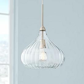 Major 12 1/2" Wide Nickel and Clear Glass LED Pendant Light Living Room Lighting Tips, Kitchen Island Pendants, Kitchen Pendants, Mini Pendant Lights, Kitchen Pendant Lighting, Led Pendant Lights, Glass Pendant Light, Modern Pendant, Lighting Ideas