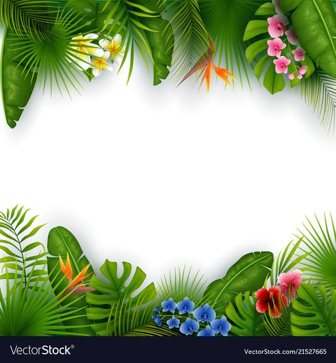 Tropical Leaves Painting, Tropical Leaves Background, Subway Art Printables, Tropical Leaves And Flowers, Tropical Frames, Jungle Decorations, Fall Scrapbook Layouts, Color Pencil Illustration, Very Beautiful Flowers