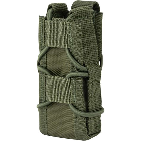 The Viper Elite pistol MOLLE mag pouch is designed to hold a single pistol magazine in a range of sizes due to its flexible bungee cords.
MOLLE system compatible with a single rear strap, it will fit neatly onto your belt or vest and front MOLLE loops are also included that allow the pouches to be stacked on top of each other when you need access to more than one mag.
The adjustable bungee cords accommodate different size mags but also affix them securely in place by using a bungee pressure retention system.
This system and an open-top allows for quick, easy and most importantly silent access to your mag. Other pouches with a Velcro or press-stud opening system may make a small noise thereby attracting attention.
Made with tough 600D Cordura Nylon material this pouch is built to last.
The