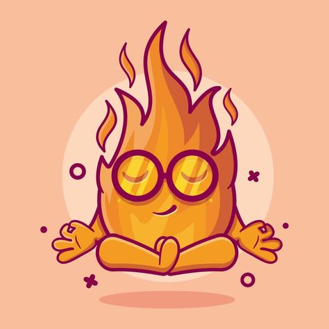 Meditation Character Design, Flame Character, Yoga Meditation Poses, Yoga Cartoon, Meditation Pose, Meditation Poses, Character Mascot, Fire Flame, International Yoga Day