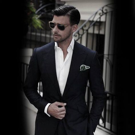 How To Wear A Suit Without A Tie - 50 Fashion Styles For Men Tuxedo Without Tie, Suit No Tie Men, Black Suit No Tie, Suit With No Tie, Suit No Tie, Suit Without Tie, All Black Suit, Tie Outfit, Couples Outfits