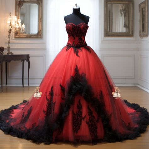 Black Wedding Gowns, Prom Dress With Train, Red Wedding Dress, Lace Applique Wedding Dress, Prom Dress Plus Size, Pretty Prom Dresses, Prom Formal, Black Wedding Dresses, Formal Dresses Prom