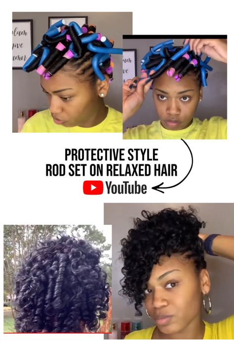 Rod Set Relaxed Hair, Perm Rods On Relaxed Hair, Rod Set On Relaxed Hair, Flexi Rods, Perm Rods, Rod Set, Relaxed Hair, Short Natural Hair Styles, Perm