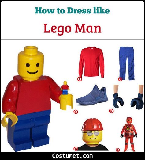 Lego Man Costumes, Lego Hand, Lego Costume, Lego Head, Diy Lego, Classic Lego, Lego Man, Blue Denim Pants, Lego Minifigure