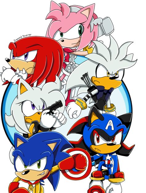 Sonic Avengers by DiamondRevenge Sonic Friends, Knuckles The Echidna, Artist Humor, Sonic Heroes, Sonic Funny, Sonic Fan Art, Shadow The Hedgehog, Character Design Male, Very Excited