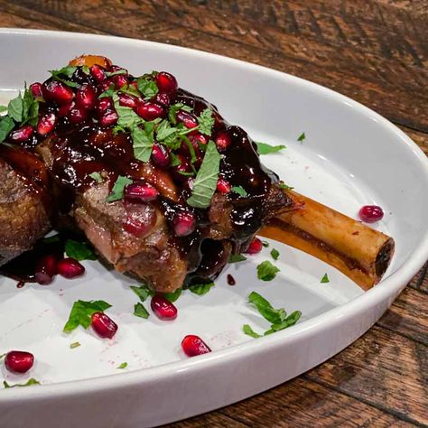 Pomegranate Lamb, Lamb Backstrap, Pomegranate Syrup, Boneless Leg Of Lamb, Roasted Lamb, Braised Lamb Shanks, Lamb Shank, Plating Ideas, Bistro Food