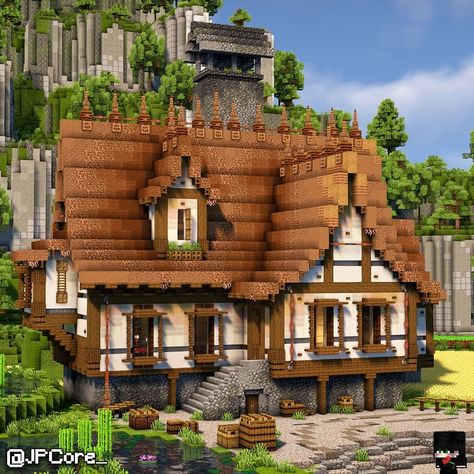 Miners House Minecraft, Minecraft Miners House, Minecraft Spawner Xp Farm, Medival House Ideas Minecraft, Minecraft Buildings Houses, Minecraft Manor House, Medevil Minecraft Houses, Best Minecraft Houses, Unique Minecraft Houses