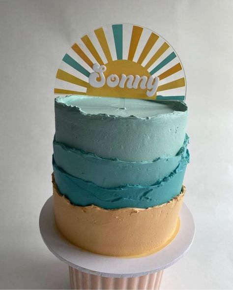 Sunshine 1st Birthday Cake, One In The Sun Cake, Here Comes The Son Cake Ideas, Here Comes The Son Baby Shower Cake, Sun Baby Shower Cake, Sun Themed Cake, Here Comes The Sun Cake, Boho Sun Cake, Here Comes The Son Cake