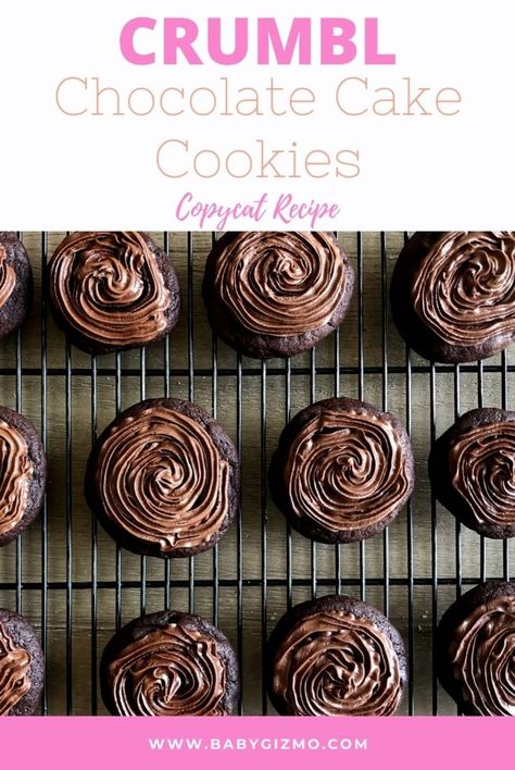 Chocolate Cake Cookies Crumbl Copycat Recipe | Baby Gizmo Copycat Crumbl Cookies Chocolate, Crumbl Chocolate Cake Cookie Copycat, Crumbl Chocolate Cake Cookie, Fudge Buttercream Frosting, Crumbl Recipes, Cookies Crumbl Copycat, Cookies Crumbl, Crumbl Copycat, Chocolate Cake Batter