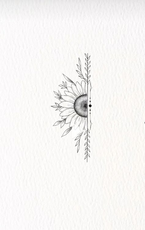 Minimalist Boho Tattoo, Country Sunflower Tattoo, Tattoo Ideas For Clavicle, Small Sun Flower Tattoo, Tattoo Ideas For Hips For Women, Sun Flower Line Drawing, Calf Ornamental Tattoo, Boho Small Tattoos, Boho Sunflower Tattoo