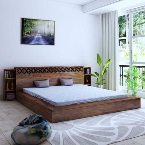 Online Furniture Store in India- Buy furniture online at Homeedge Solid Wood Bed Design, Latest Wooden Bed Designs, Mdf Bed, King Size Bed Designs, Bed Headrest, Wooden King Size Bed, Bed Designs With Storage, Simple Bed Designs, Furnitur Ruang Keluarga