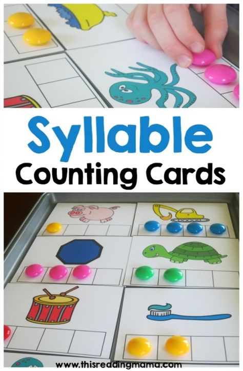 Syllable Counting Cards {FREE}  This Reading Mama Prek Literacy, Syllables Activities, Emergent Literacy, Phonological Awareness Activities, Phonemic Awareness Activities, Preschool Literacy, Counting Cards, Phonological Awareness, Teaching Literacy