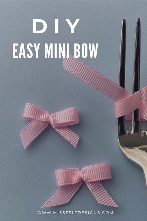 How To Tie A Bow With Ribbon Using A Fork, Diy Mini Bows Ribbons, Tiny Bows With Fork, How To Tie A Small Bow Using A Fork, Fork Bows Tutorial How To Make, Bow With Fork How To Make, Make Small Bows With Ribbon, Making A Hair Bow With Ribbon, Tie A Small Bow With Ribbon