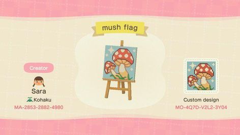 Animal Crossing Mushroom Clothes, Acnh Flag Design Mushroom, Flag Animal Crossing Code, Mushroom Flag Acnh, Ac Flag Design, Cute Acnh Flag Designs, Acnh Fairycore Flag, Animal Crossing Mushroom Design, Anch Flags