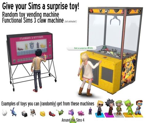 Around the Sims Toy Vending Machine, Around The Sims 4, Lotes The Sims 4, Surprise 50th, The Sims 4 Custom Content, Sims 4 Gameplay, Claw Machine, Vending Machines, New Food